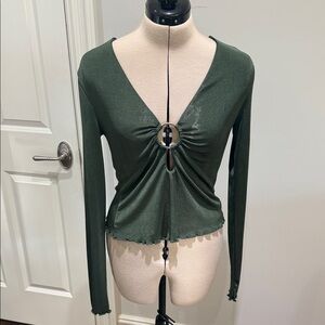 Lovers and Friends Hunter Green Deep V Blouse Top with Ring Medium
